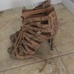 Snakeskin lace up heels
